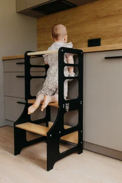 Børnemøbler|DuckWoodworks Duck Woodworks Sammenklappeligt Læringstårn, Sort