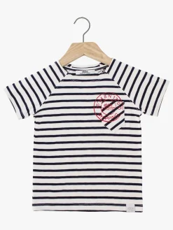 Overdele|Ebbe Vallmo T-Shirt, Offwhite/Dark Navy