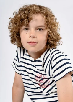 Overdele|Ebbe Vallmo T-Shirt, Offwhite/Dark Navy