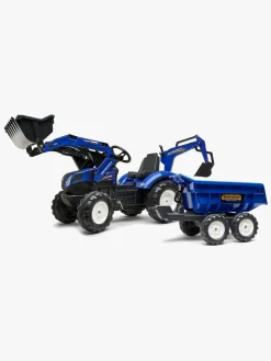 Pedal- & Gåbiler|Falk New Holland Pedaltraktor med Trailer, Blå