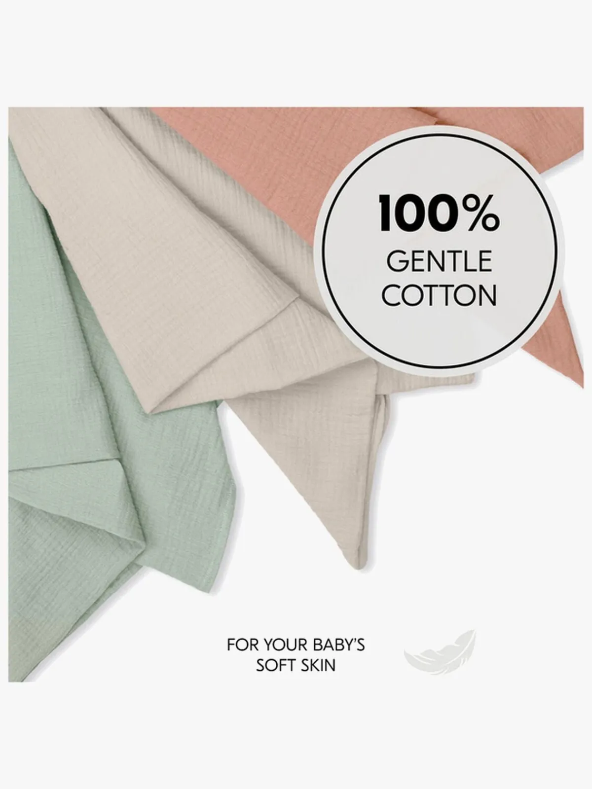 Hauck Stofbleer, Nusseklude & Babytæpper-Cuddle N Clean Tæppe/ Stofble i Musselin 3-pak, Sage/Beige/Cork