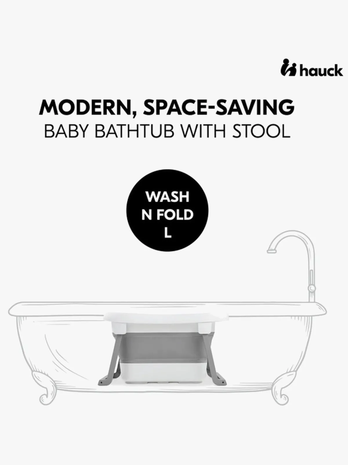 Badeværelset|Hauck Wash N Fold Badekar L, White/Stone Grå/Hvid