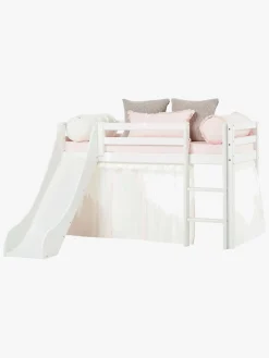 Børnesenge & Tilbehør|Hoppekids ECO Dream Halvhøj Seng med Rutsjebane og Stige 70x170, Hvid