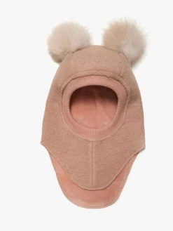 Børn Huttelihut Tilbehør|Uldtøj-Elefanthue i Uld med Pomponer, Rose Melange