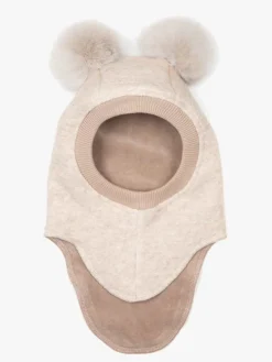 Tilbehør|Uldtøj|Huttelihut Elefanthue i Uld med Pomponer, Sand Melange