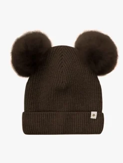 Uldtøj|Tilbehør|Huttelihut Hue Merinould med Pomponer Alpaka, Dark Brown Melange