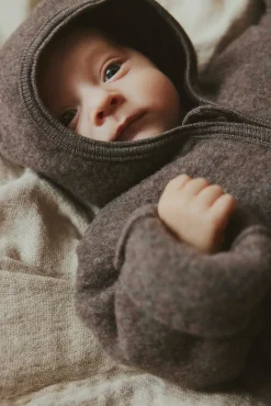 Uldtøj|Heldragter|Huttelihut Ulddragt med Ører, Brown Melange Brun