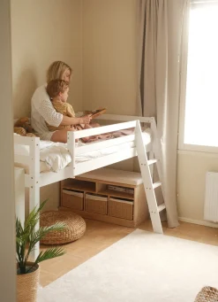 Børnesenge & Tilbehør|JLY ELSA Juniorseng m. Rutsjebane & Sengegardin 90x190, Hvid