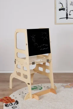 Børnemøbler|JLY SAGA Læringstårn med Kridttavle, Natur Beige