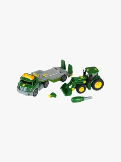 JohnDeere Legetøjsbiler & -Fartøjer-John Deere 6215R Traktor med Transportvogn 1:24