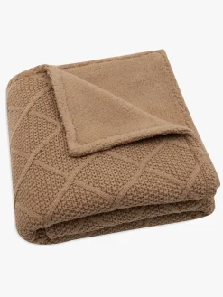 Interiør|Jollein Strikket Tæppe Ternet Mønster med Bamsefleece, Biscuit Brun