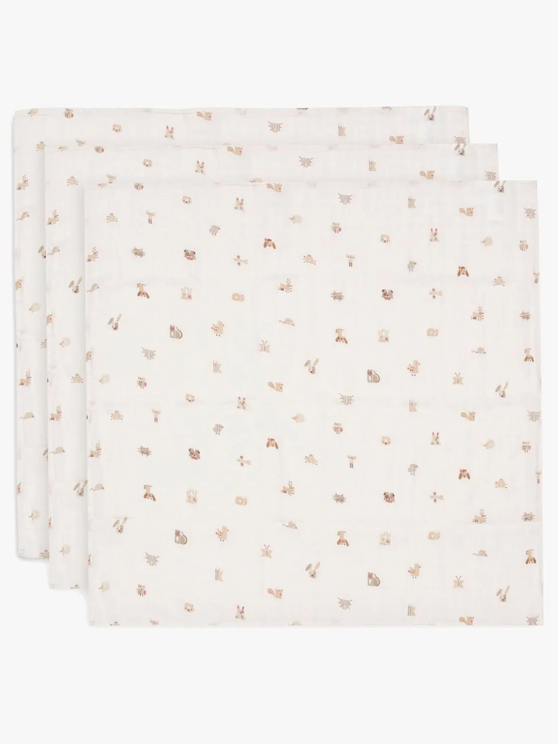 Stofbleer, Nusseklude & Babytæpper|Jollein Tæppe/ Stofble i Musselin 70x70 cm 3-pak, Animal Friends