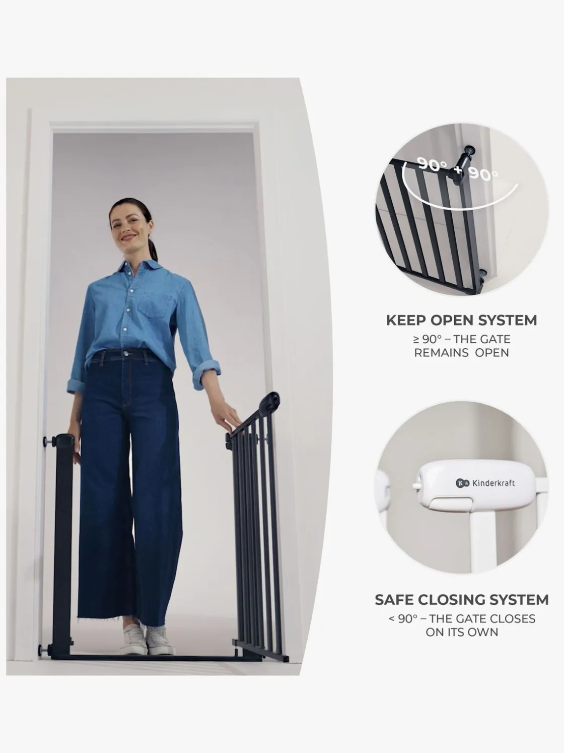 Sikkerhed|Kinderkraft LOCK&GO Sikkerhedsgitter, White Hvid