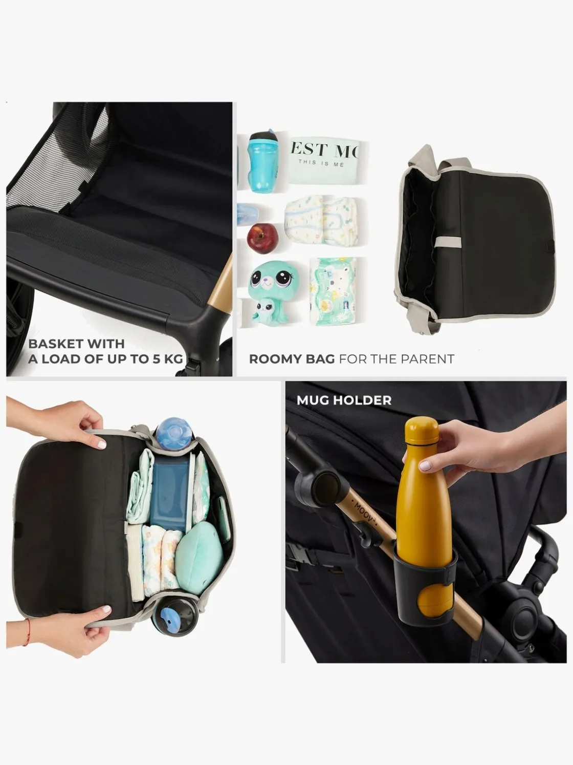 Duo- & Kombivogne|Kinderkraft MOOV 2 4-in-1 Duovogn, Moonlight Grey Grå