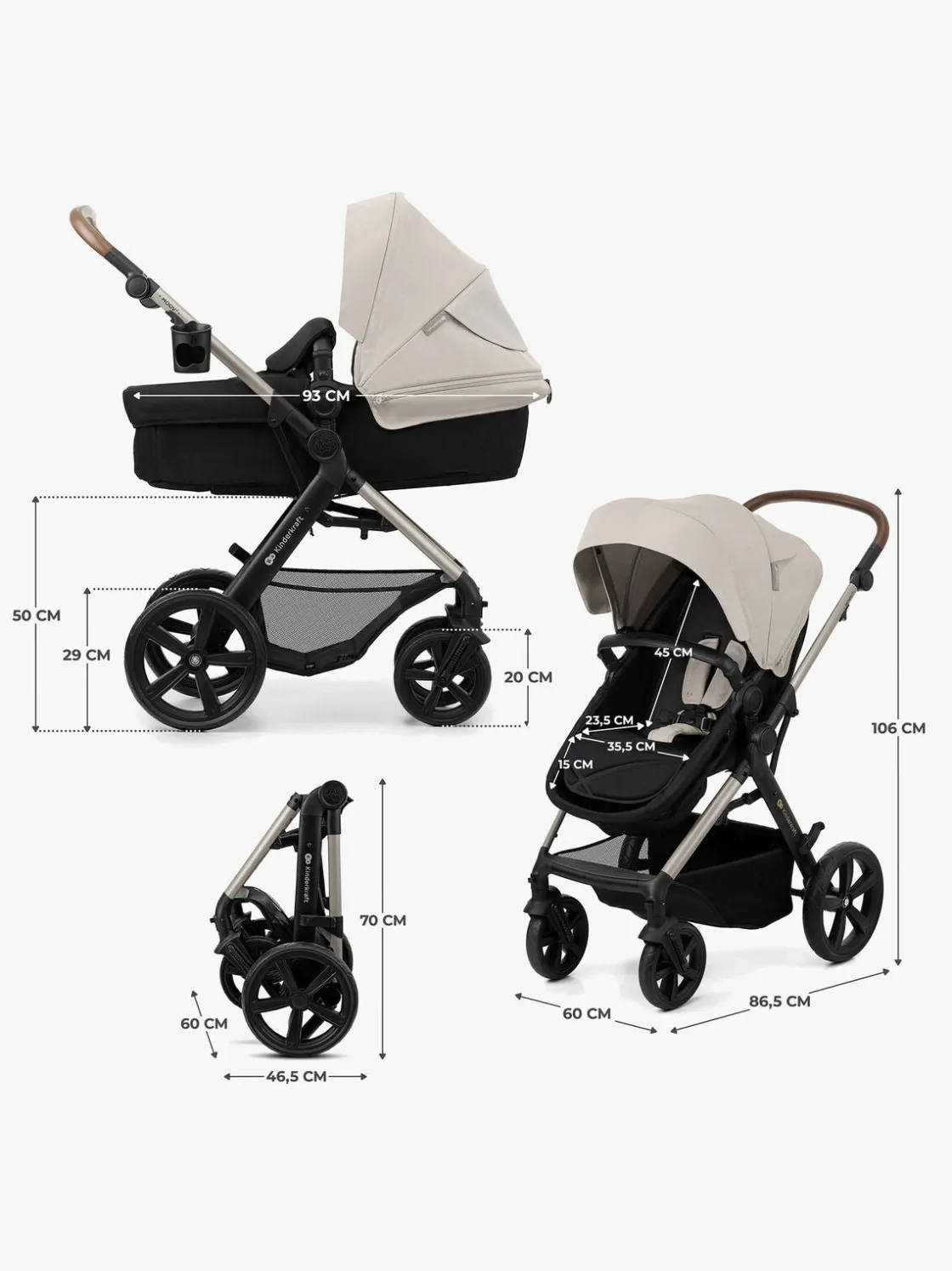Duo- & Kombivogne|Kinderkraft MOOV 2 4-in-1 Duovogn, Moonlight Grey Grå