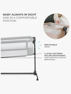 Børnesenge & Tilbehør|Kinderkraft Neste Up 2 Bedside Crib, Light Grey Grå