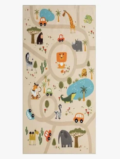 Gulvtæpper|KM Carpets Play Animals Gulvtæppe 80x150, Linned Beige/Flerfarvet