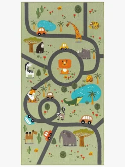 Gulvtæpper|KM Carpets Play Animals Gulvtæppe 80x150, Grøn Grøn/Flerfarvet