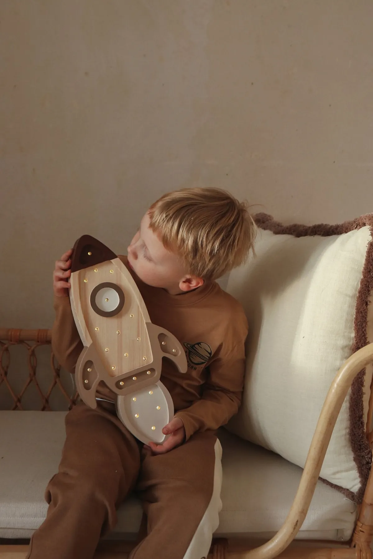 Børn LittleLights Lamper & Belysning-Little Lights Lampe Rumraket, Cappucino Wood