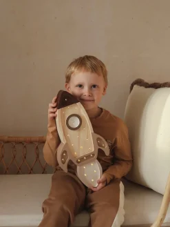 Børn LittleLights Lamper & Belysning-Little Lights Lampe Rumraket, Cappucino Wood