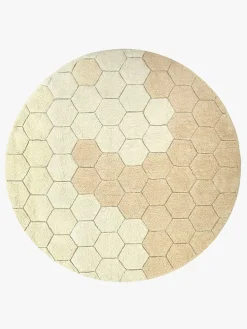 Børn LorenaCanals Gulvtæpper-Lorena Canals  Vaskbart Gulvtæppe 140 Rundt Honeycomb, Guldfarvet