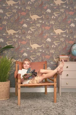 Interiør|Majvillan Tapet Dinosaur Vibes, Evening Grey Flerfarvet/Grå