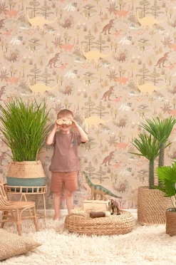 Børn Majvillan Interiør-Tapet Dinosaur Vibes, Sandy Beige