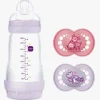 MAM Spisetid-Original Silikone Sut 16-36 mdr. 2-pak & Easy Start Sutteflaske Anti-Kolik 260 ml, Lyserød