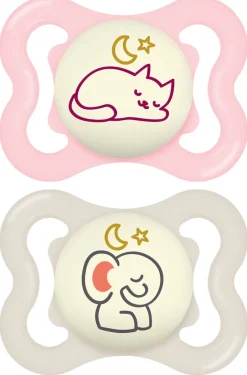 MAM Sutter & Suttesnore-Supreme Night Silikone Sut 0-6m 2-pak, Pink/Neutral