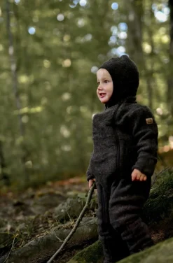 Børn MikkLine Tilbehør|Uldtøj-Mikk-Line Elefanthue Merinould, Dark Brown Melange