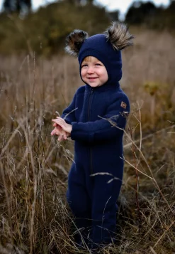 Tilbehør|Uldtøj|MikkLine Mikk-Line Elefanthue Merinould med Pomponer, Blue Night Blå