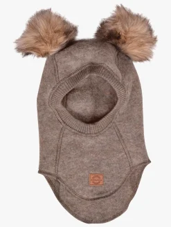 Tilbehør|Uldtøj|MikkLine Mikk-Line Elefanthue Merinould med Pomponer, Melange Denver Brun