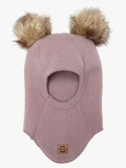Tilbehør|Uldtøj|MikkLine Mikk-Line Elefanthue Merinould med Pomponer, Twilight Mauve Lyserød
