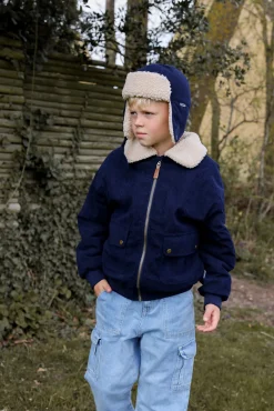 Børn MikkLine Overtøj|Vintertøj-Mikk-Line Manchesterjakke med Teddyfor, Blue Nights