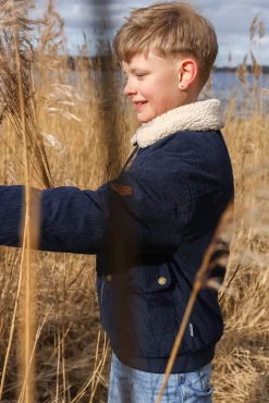Børn MikkLine Overtøj|Vintertøj-Mikk-Line Manchesterjakke med Teddyfor, Blue Nights