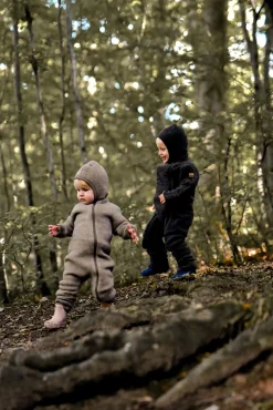 Børn MikkLine Heldragter|Uldtøj-Mikk-Line Ulddragt Merino, Dark Brown Melange