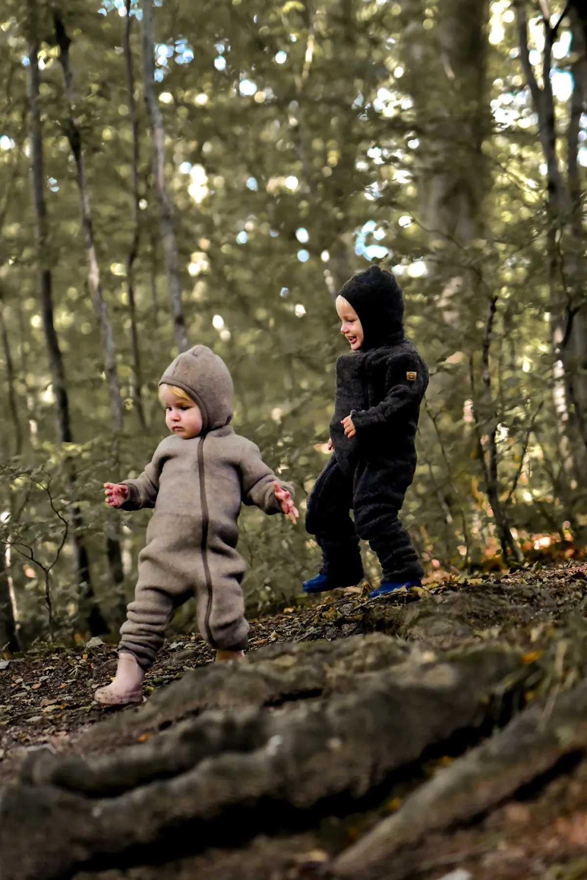 Børn MikkLine Heldragter|Uldtøj-Mikk-Line Ulddragt Merino, Dark Brown Melange