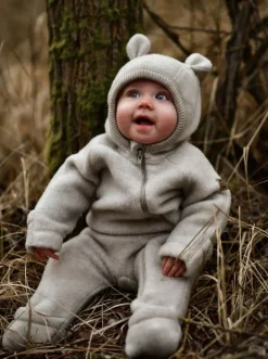 Heldragter|Uldtøj|MikkLine Mikk-Line Ulddragt Merinould med Ører, Melange Offwhite