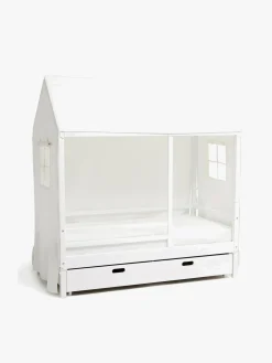 Børnesenge & Tilbehør|Minitude Nordic Jax Husseng 70x140, Sengehimmel & BabyMatex Madras Soft Plus + Sengeskuffe, Hvid