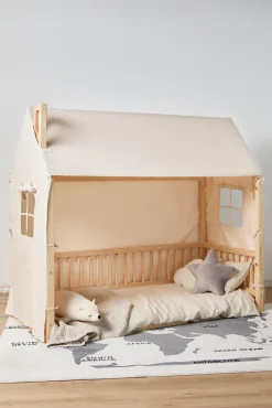 Børnesenge & Tilbehør|Minitude Nordic Mason Husseng 70x160 & BabyMatex Madras Soft Plus + Sengehimmel, Natur