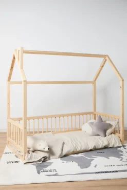 Børnesenge & Tilbehør|Minitude Nordic Mason Husseng 70x160 & BabyMatex Madras Soft Plus + Sengehimmel, Natur