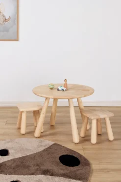 Børnemøbler|Minitude Nordic Rundt Bord & Firkantede Skamler, Natural
