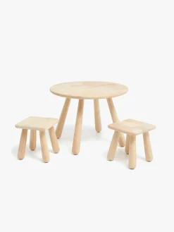 Børnemøbler|Minitude Nordic Rundt Bord & Firkantede Skamler, Natural