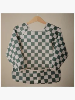 Spisetid|Mushie  Langærmet Hagesmæk, Olive Check Grøn/Beige