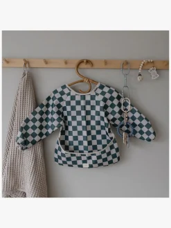 Spisetid|Mushie  Langærmet Hagesmæk, Olive Check Grøn/Beige