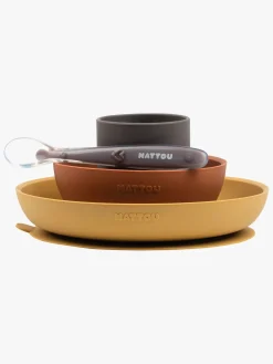 Spisetid|Nattou Soft Silicone Børneservice 4 dele, Sennep/Terracotta Flerfarvet
