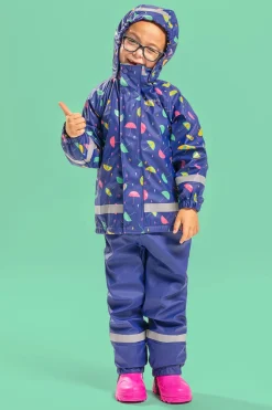 Regntøj|Nordbjrn Nordbjørn Skagen Foret Regnsæt, Umbrellas Blue Print Blå/Lyserød