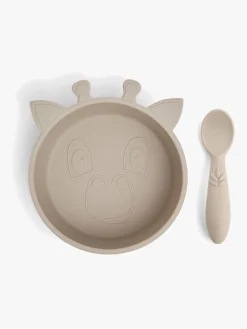 Spisetid|nuuroo Elia Giraf Tallerkensæt 2-pak Silikone, Cobblestone Beige