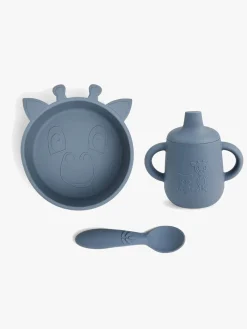 Spisetid|nuuroo Elias Giraf Tallerkensæt 3-pak Silikone, Bering Sea Blå