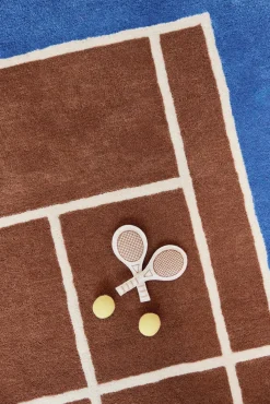 Børn OYOY Gulvtæpper-Tennis Gulvtæppe 88x150, Caramel/Optic Blue